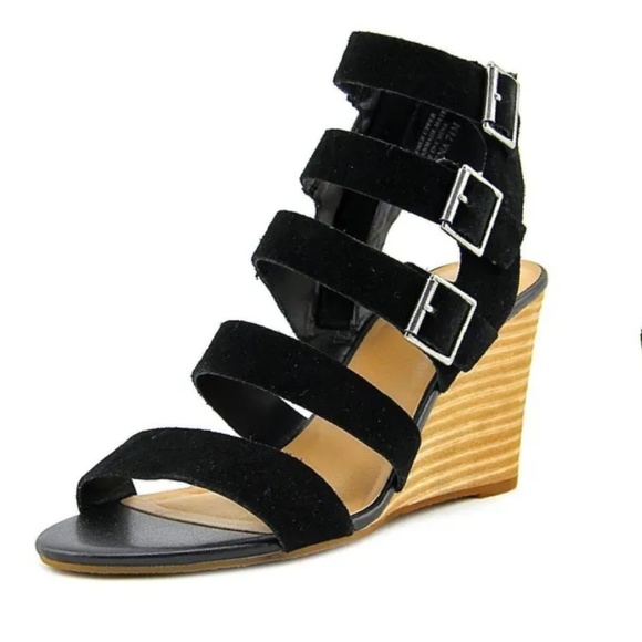 Crown Vintage Shoes - Crown Vintage Serena Black Suede Wedge Sandle 8.5